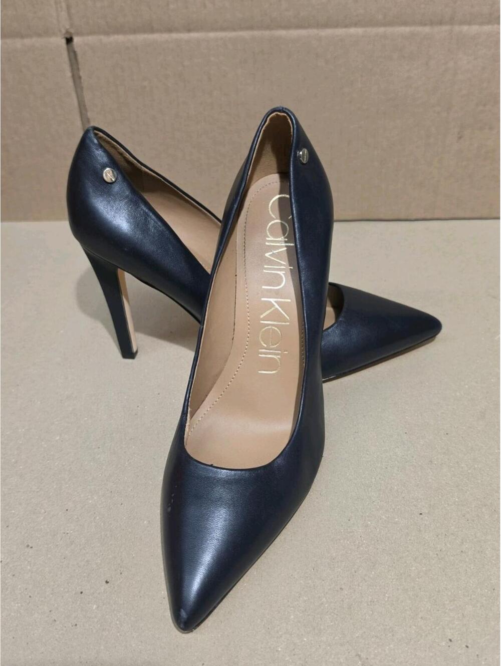Calvin Klein Brady Pumps Size 11 Navy Leather Pointed Toe Stiletto Heels
